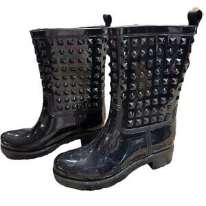 Capellini New York Womens Size 8 Black Rain Snow Boots Stud Texture Tops